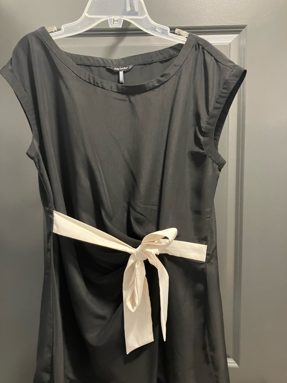 Daisy Fuentes Black Midi Dress with Cream Waist Tie